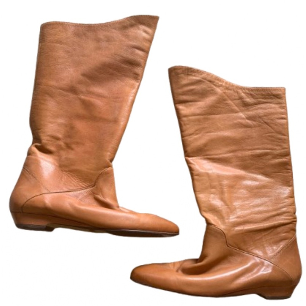 Vintage Nine West cognac leather slouchy boots